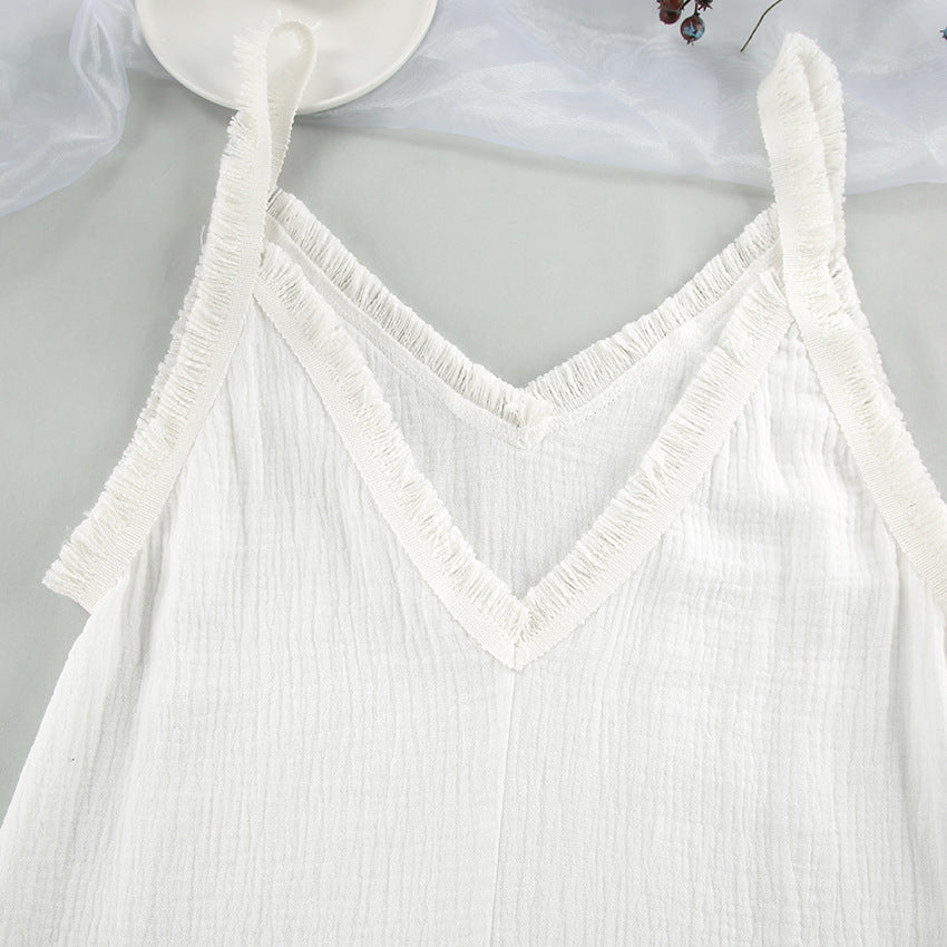 Double-layer Crepe Cotton White Split Dress