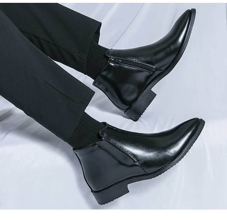 Men’s Leather Ankle Boots with Pointed Toe and Side Zipper