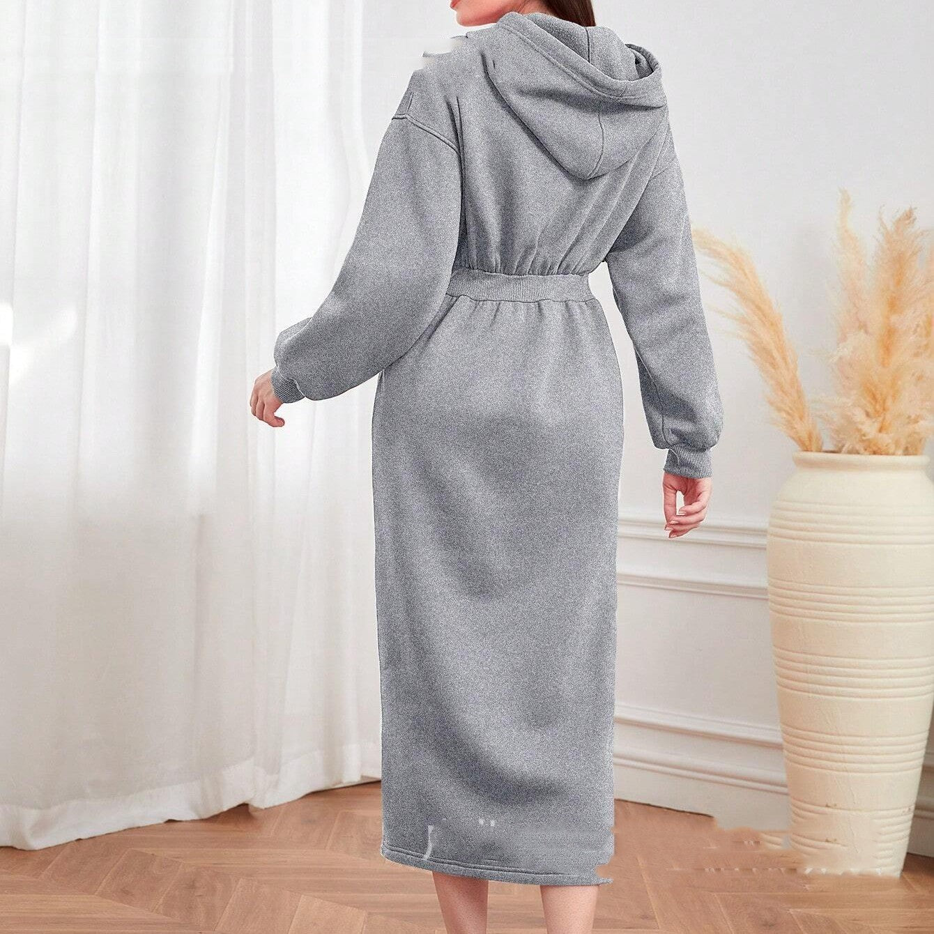 Women's Slit Drawstring Mid-length Sweater Dress