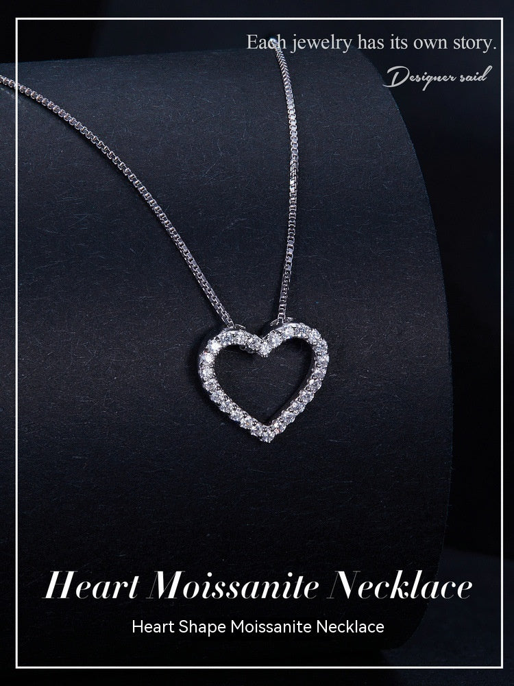 Sterling Silver Necklace with Heart-Shaped Moissanite Pendant - Wazzi's Wear