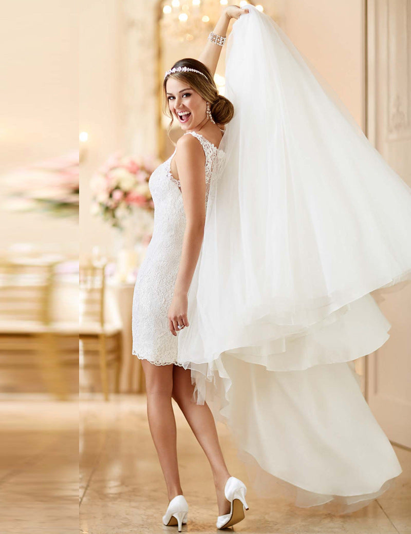 Women’s Wide Hem Floor-Length Wedding Dress with Removable Skirt