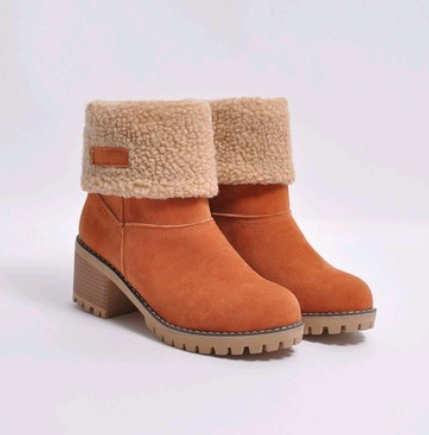 Women’s Thick Heel Fleece Lined Suede Snow Boots in 5 Colors - Wazzi's Wear