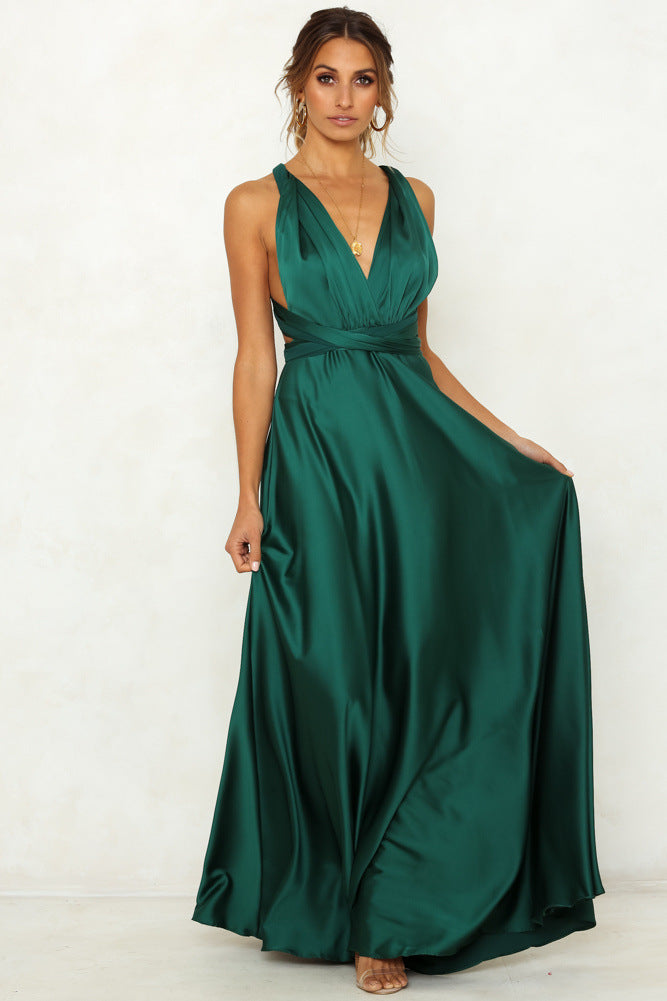 Women’s V-Neck Sleeveless Open-Back High Waist Gown in 2 Colors S-XXL - Wazzi's Wear