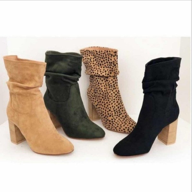 Women's Suede Thick Heel Boots in 4 Colors - Wazzi's Wear