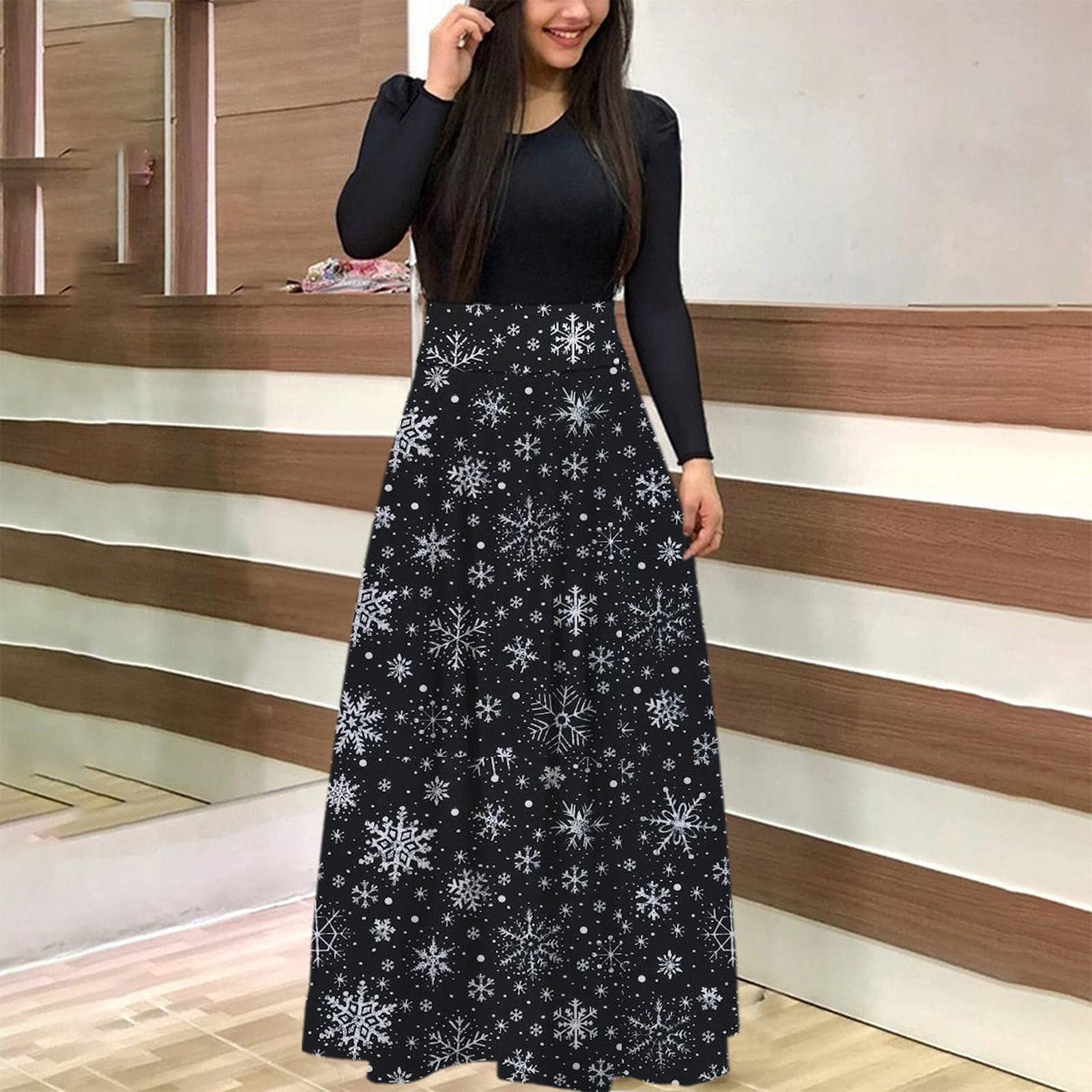 European And American Christmas Print Long Skirt Suit