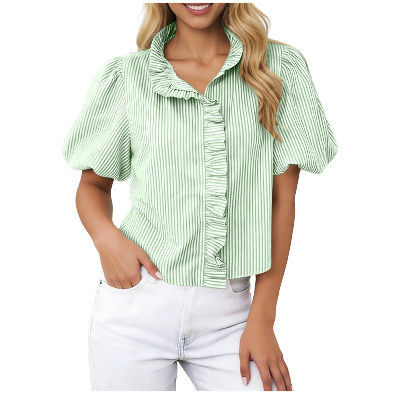 Striped Casual Yarn-Dyed Shirt For Women