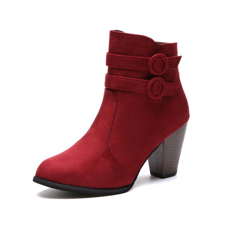 Women’s Suede Pointed Toe Thick Heel Ankle Boots