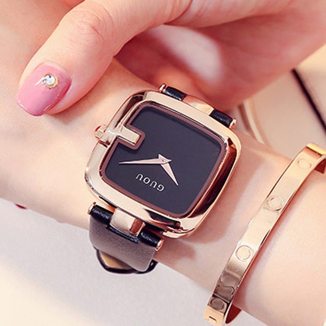 Women’s Square Quartz Bracelet Watch with Leather Strap in 5 Colors - Wazzi's Wear