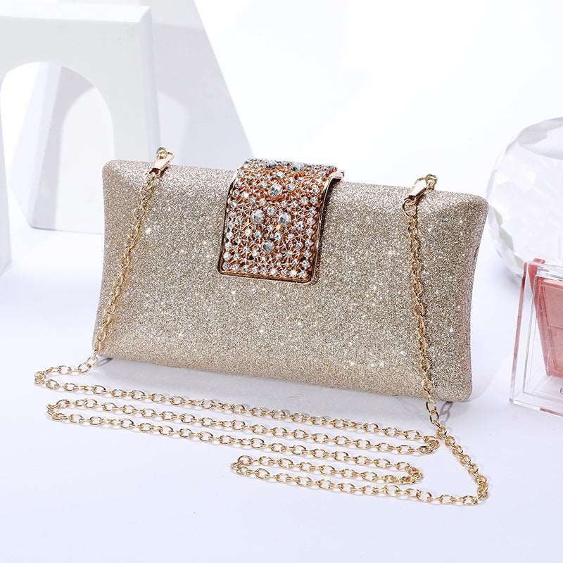 Elegant Rhinestone Clutch with Chain Strap in 4 Colors - Wazzi's Wear