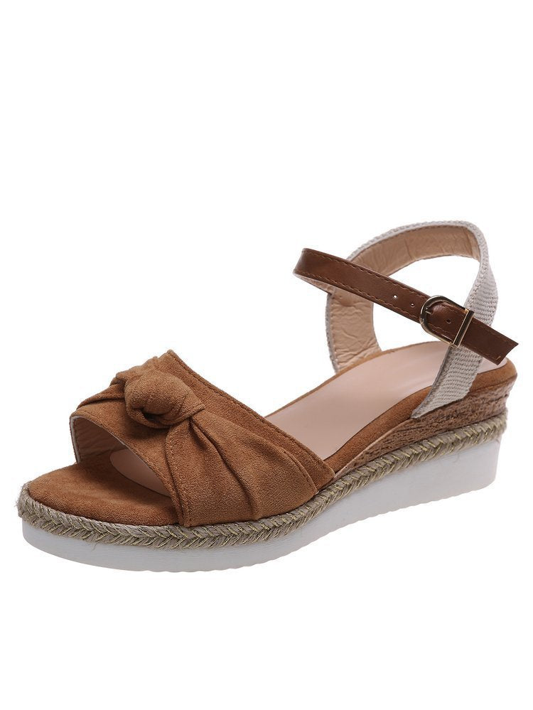 Women's Wedge Sandals with Bowknot and Buckle in 3 Colors - Wazzi's Wear