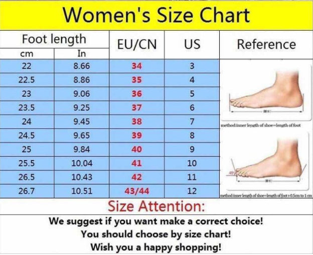 Women's size chart for suede ankle boots with wedge heel.