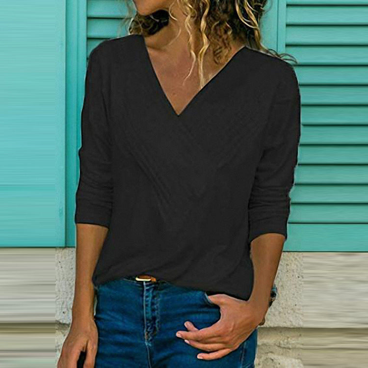 Women's Long Sleeve V-Neck Top in 7 Colors S-5X - Wazzi's Wear