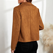 Load image into Gallery viewer, Women&#39;s Brown Long Sleeve Jacket with Lapel and Zipper S-XL - Wazzi&#39;s Wear