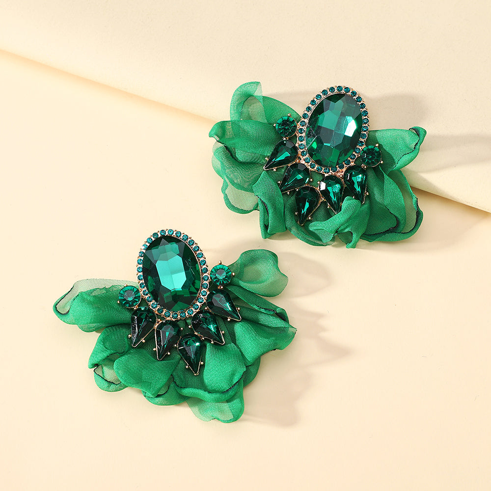 Handmade Coloful Glass Chiffon Flower Stud Earrings For Women Bold Fashion Jewelry Party Prom Vacation