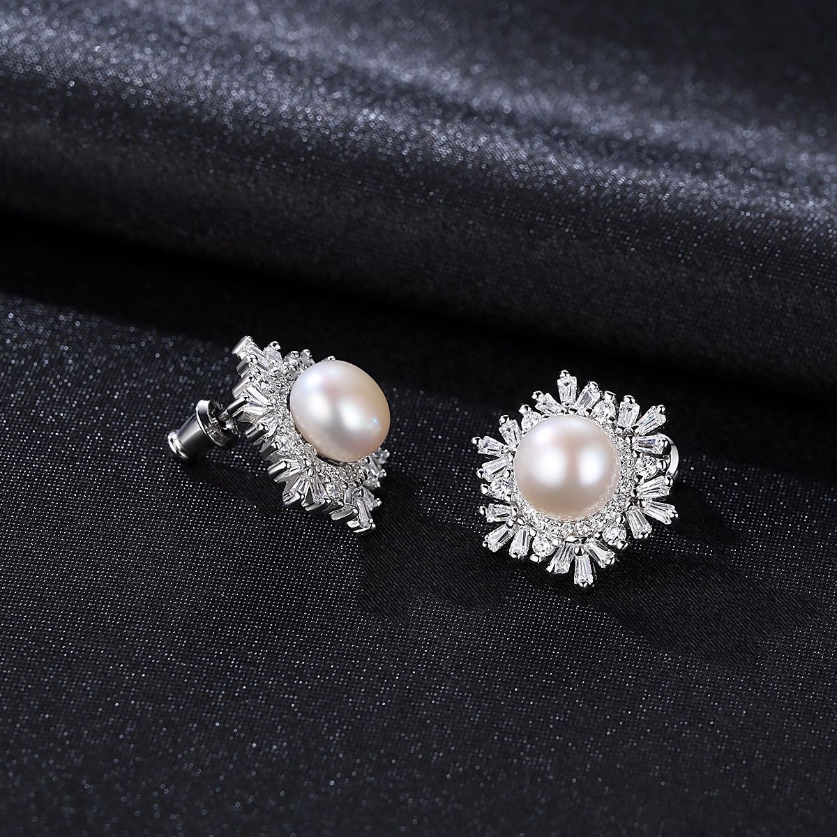 Women’s Sterling Silver Snowflake Stud Earrings with Pearl in 3 Colors - Wazzi's Wear