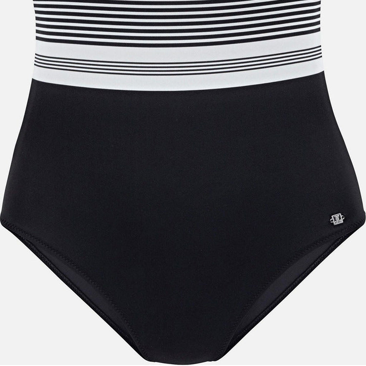 Women’s One Piece Black and White Striped Swimsuit S-L - Wazzi's Wear