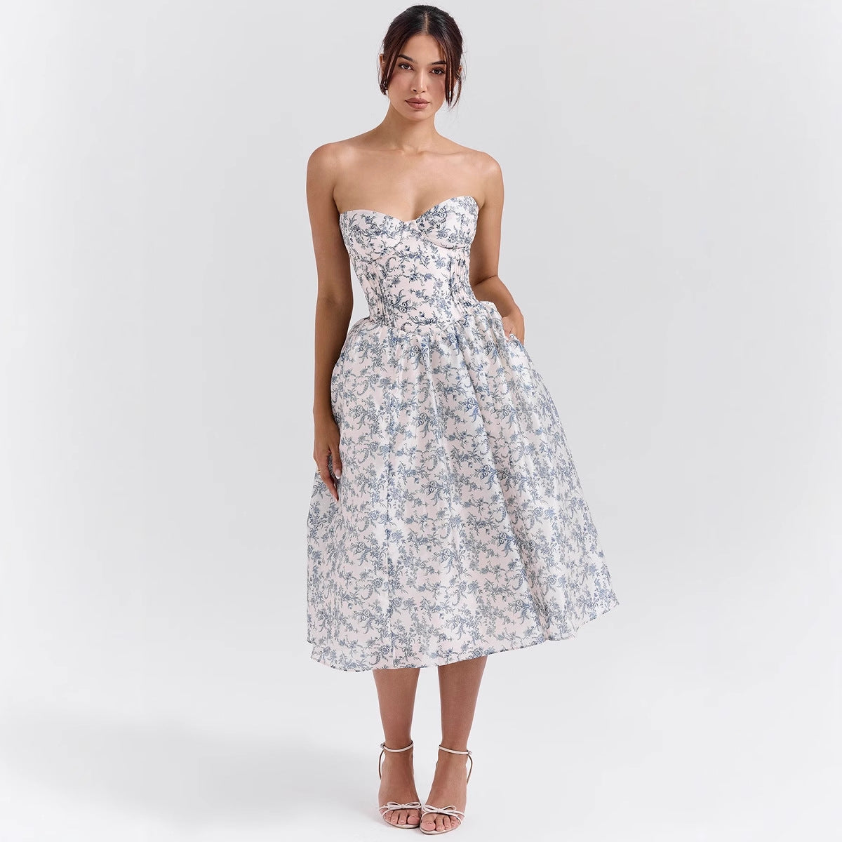 Womens Halter-Neck High-End Backless Midi Dress