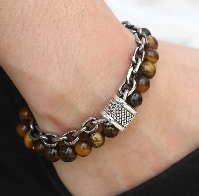 Stainless Steel Bracelet with Natural Stones - Wazzi's Wear