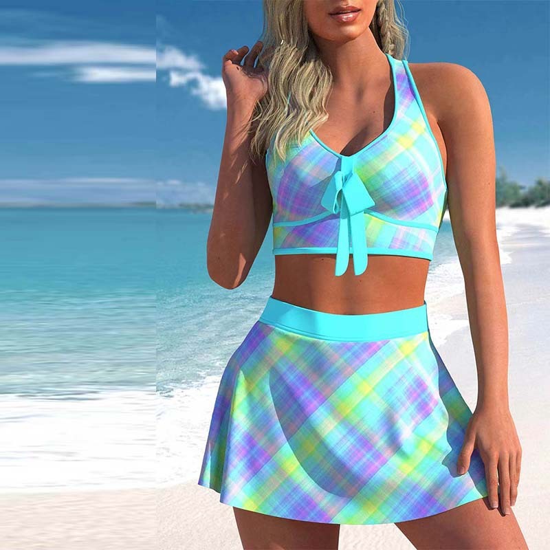 Women’s Two Piece Swimsuit with Skirt and Halter Neck Top