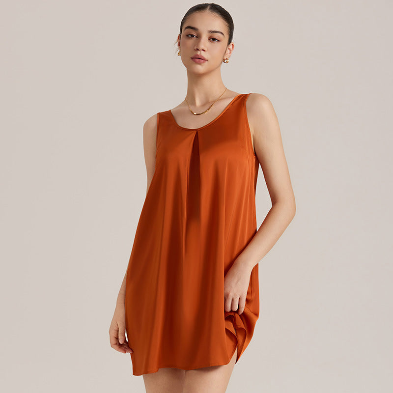 Womens Sleeveless Satin Chiffon V-Neck Nightdress