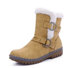 Women’s Short Plush Snow Boots with Buckle in 4 Colors - Wazzi's Wear