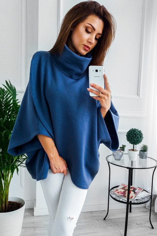 Women’s Bat Wing Turtleneck Top with Asymmetric Hem in 4 Colors S-XL - Wazzi's Wear