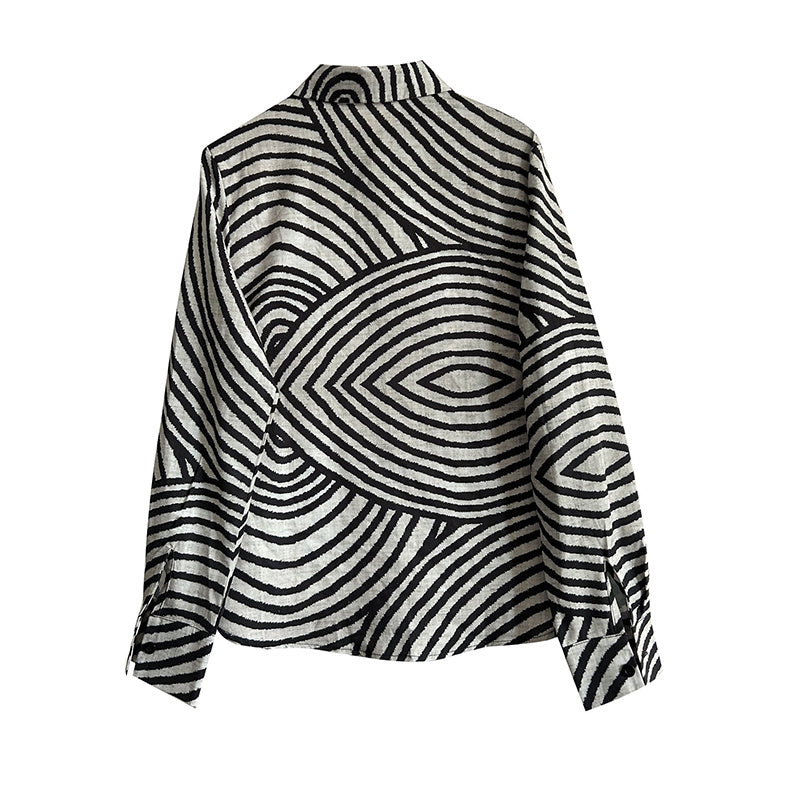 Women's Striped Long Sleeve Shirt - Button-Up Casual Loose Fit Blouse, Spring & Fall Relaxed Top