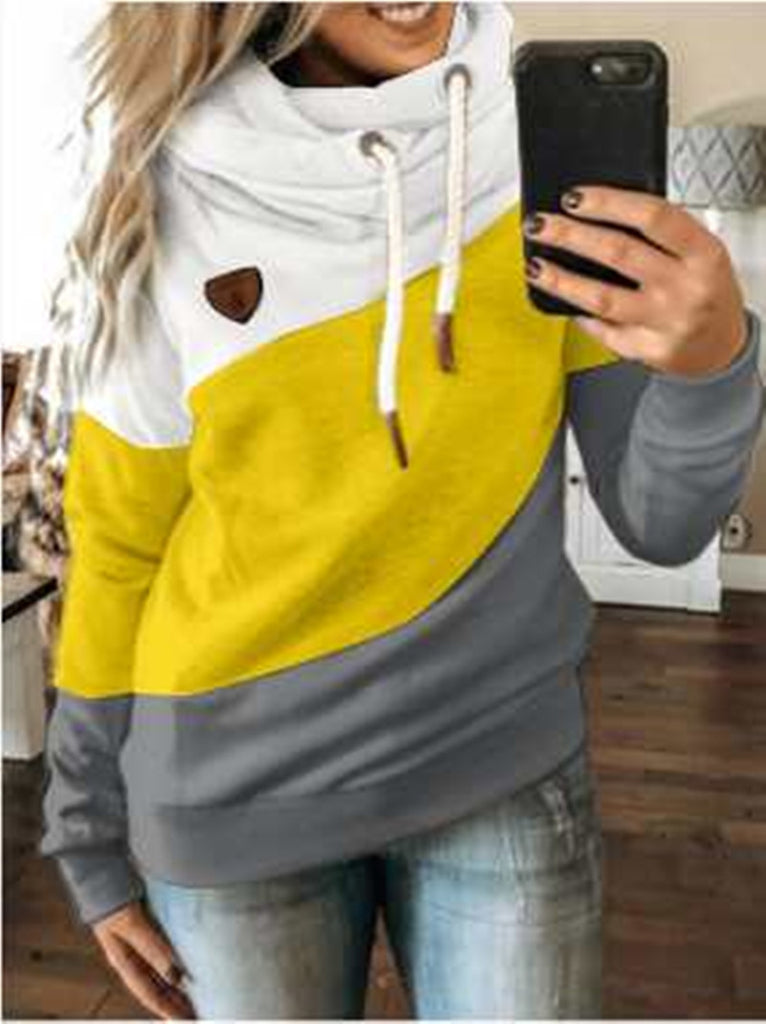 Women’s Colorblock Long Sleeve Hooded Sweatshirt with Drawstring in 11 Colors S-5XL - Wazzi's Wear