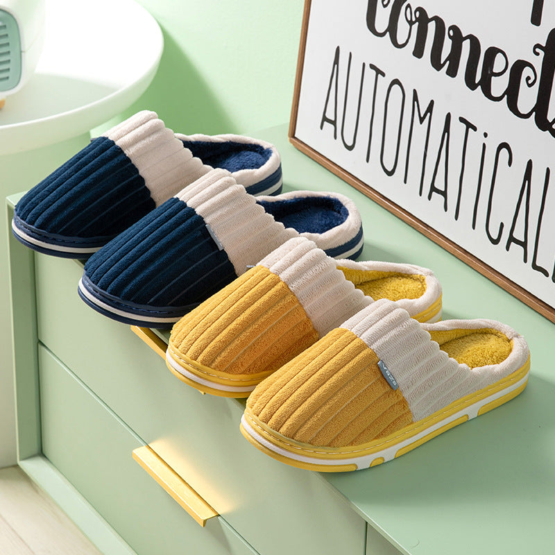 Unisex Plush Corduroy Colorblock Slippers in 6 Colors - Wazzi's Wear