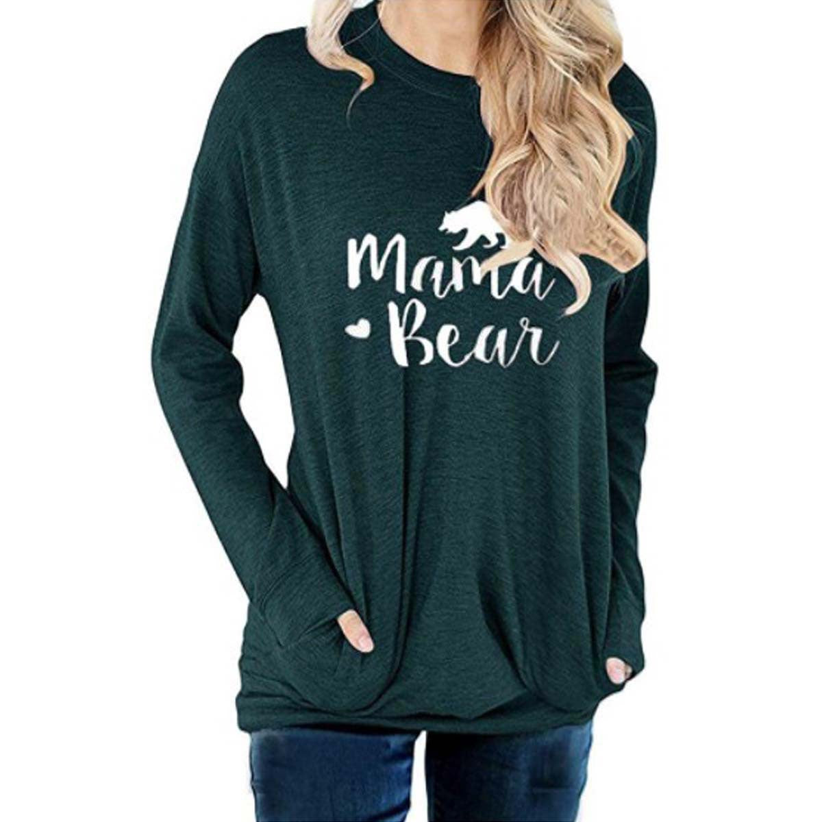 Women’s Long Sleeve Mama Bear Top with Pockets in 10 Colors S-XXL - Wazzi's Wear