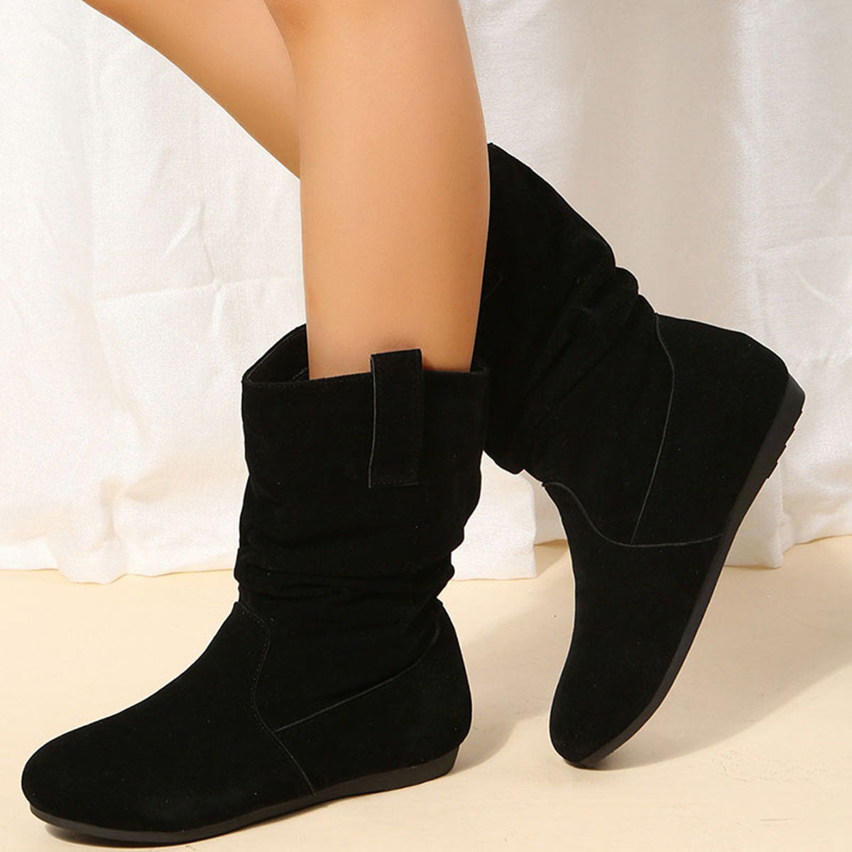 Women’s Suede Low Heel Fleece-Lined Slouch Boots