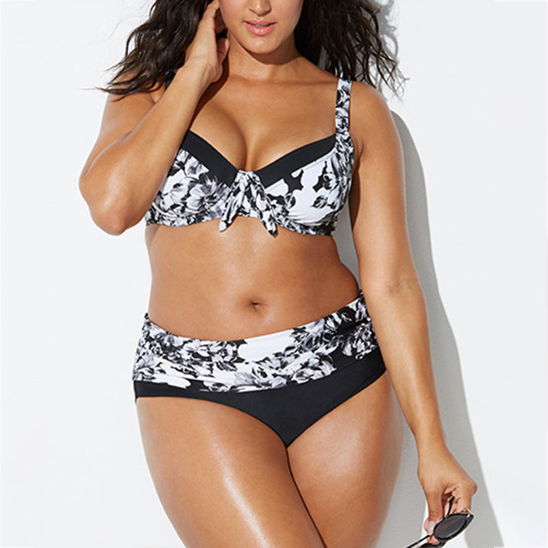 Women’s Plus Size Black and White Printed Bikini XL-4XL - Wazzi's Wear