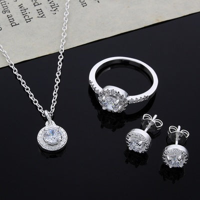 Women’s Zircon Necklace, Ring and Earrings 3 Piece Jewellery Set - Wazzi's Wear