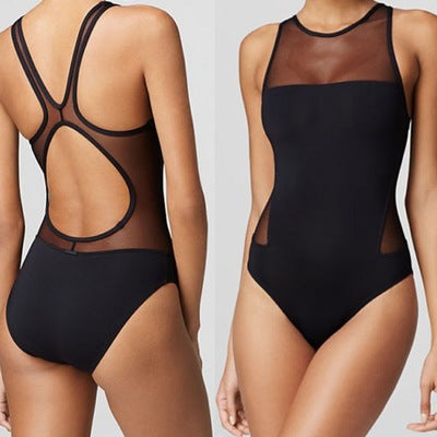 Women’s Black One-Piece Swimsuit with Mesh S-2XL - Wazzi's Wear
