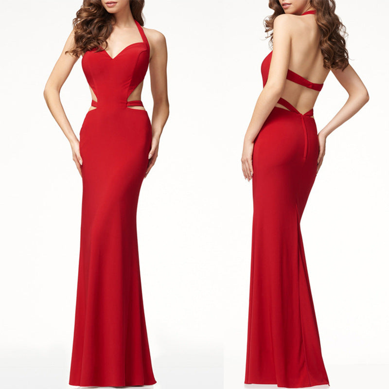 Women’s Red Backless Halterneck Evening Dress S-XL - Wazzi's Wear