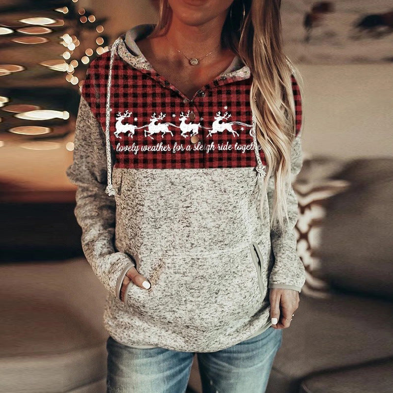 Women's Jacket Christmas Letter Print Hooded Women's Sweater