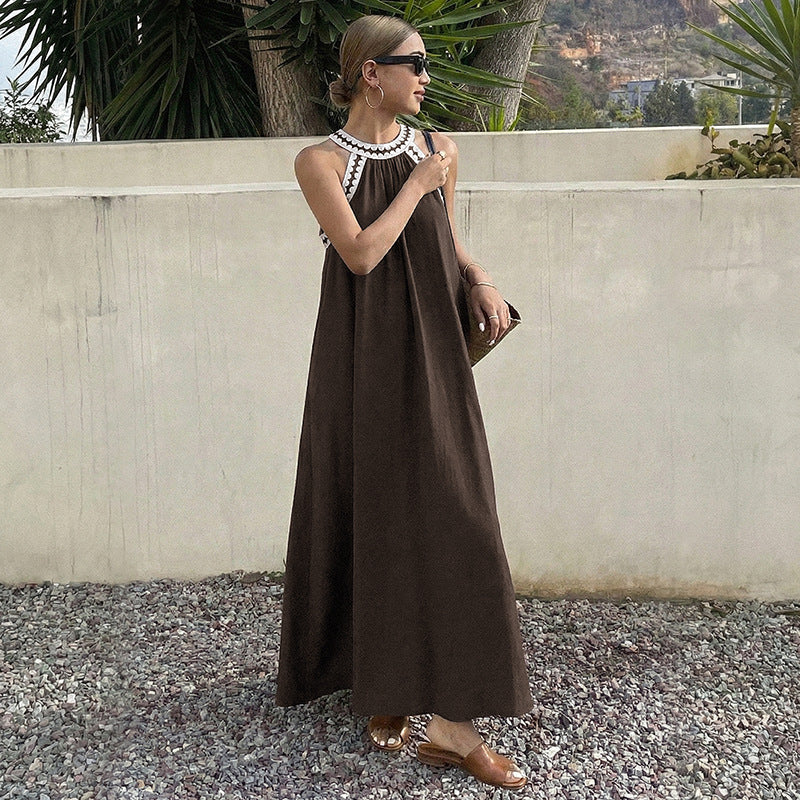 Resort-style Flared Halter Neck Dress