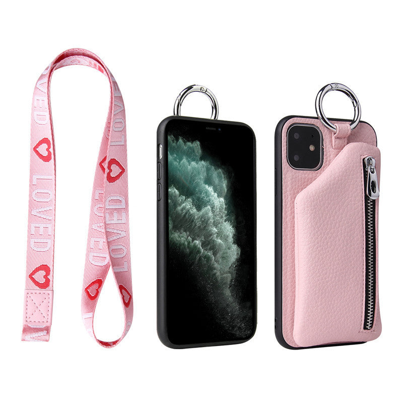 PU Leather iPhone Case with Coin Purse and Lanyard in 5 Colors - Wazzi's Wear