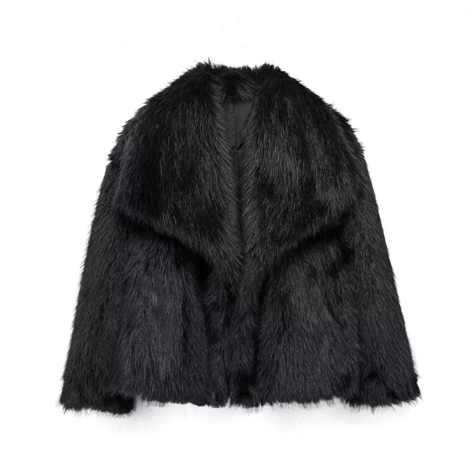 Faux Fur Jacket with Pockets and Lapel