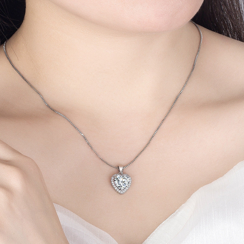 White Diamond Heart Pendant Necklace - Wazzi's Wear