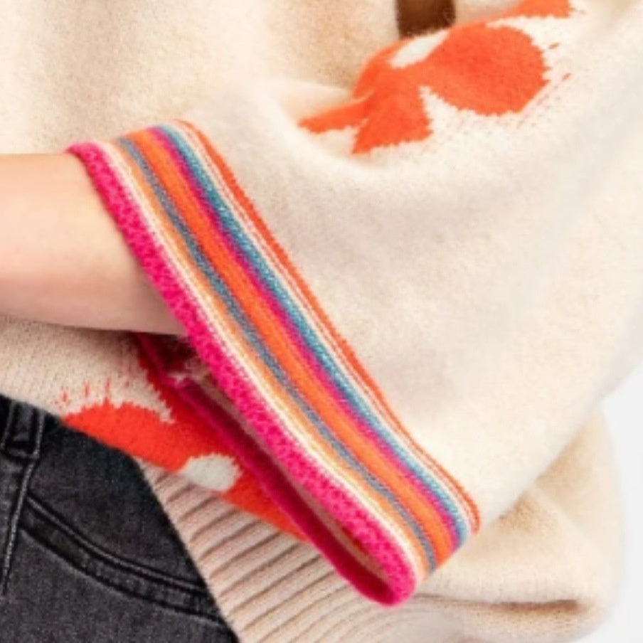 Flower Jacquard Contrast Color Elegant Autumn Knitted