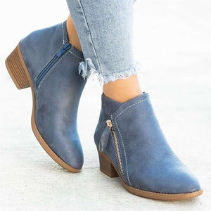 Women’s Low Heel Ankle Boots with Side Zipper in 4 Colors - Wazzi's Wear