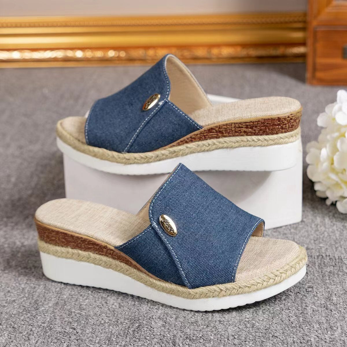 Slip-On Canvas Wedge Sandals