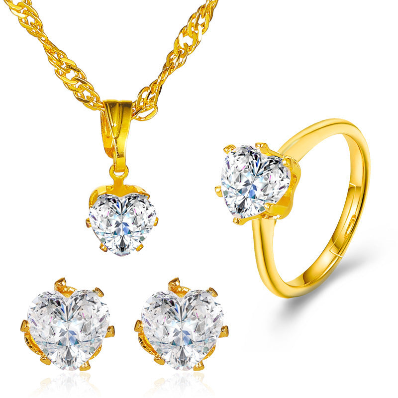 Women’s Cubic Zirconia Three-Piece Necklace, Earrings, and Ring Set - Wazzi's Wear