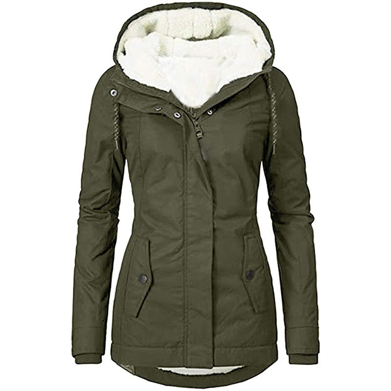 Women’s Solid Color Fleece-Lined Hooded Jacket