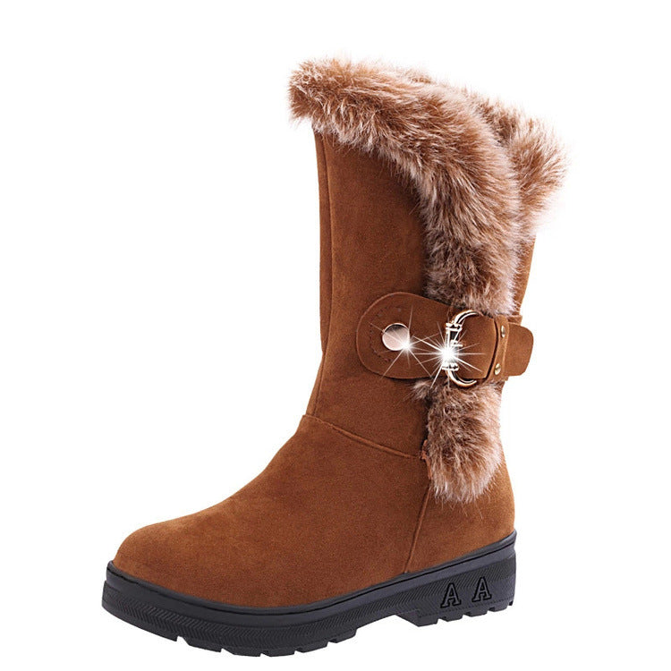 Women’s Winter Snow Boots with Faux Fur and Buckle in 3 Colors - Wazzi's Wear