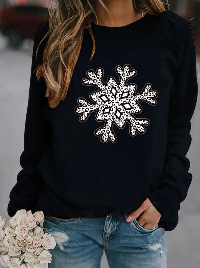 Women’s Christmas Crew Neck Sweatshirt with Snowflake in 10 Colors S-XXXL - Wazzi's Wear