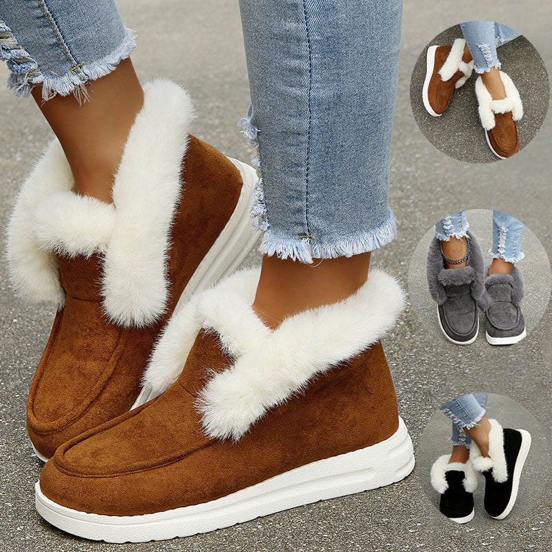 Women’s Suede Ankle Snow Boots with Plush Fur in 3 Colors - Wazzi's Wear