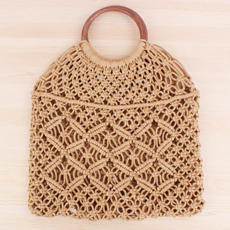 Women’s Macrame  Handbag with Wooden Ring Handle - Wazzi's Wear