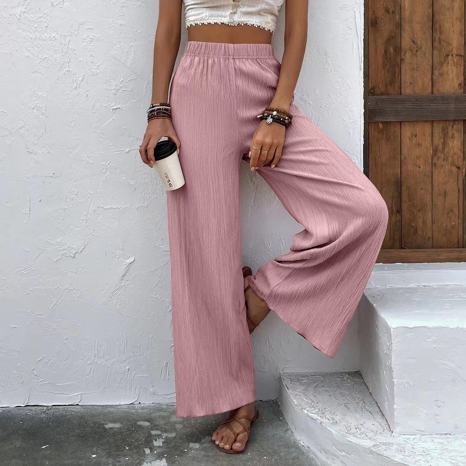 Women's Textured Loose Fit Wide Leg Pants